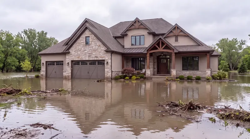 Water around an Ohio home after heavy rain